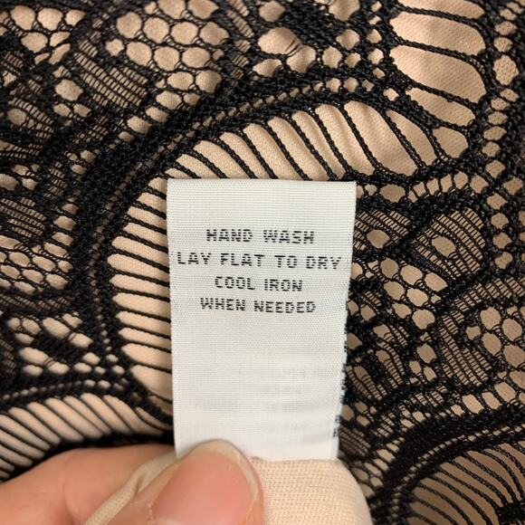 Sangria Women's 14 Black Lace Pink Lined Midi Bodycon Sheath Dress NWT - Picture 16 of 16